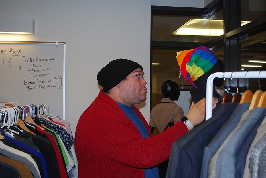 Dahveed Bullis at the SFCC's free clothing shop